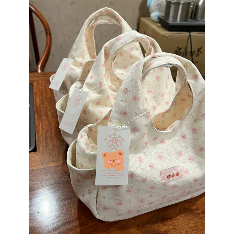 Cute canvas bag for women 2024 new large capacity girl handbag printed hand bag casual versatile tote bag