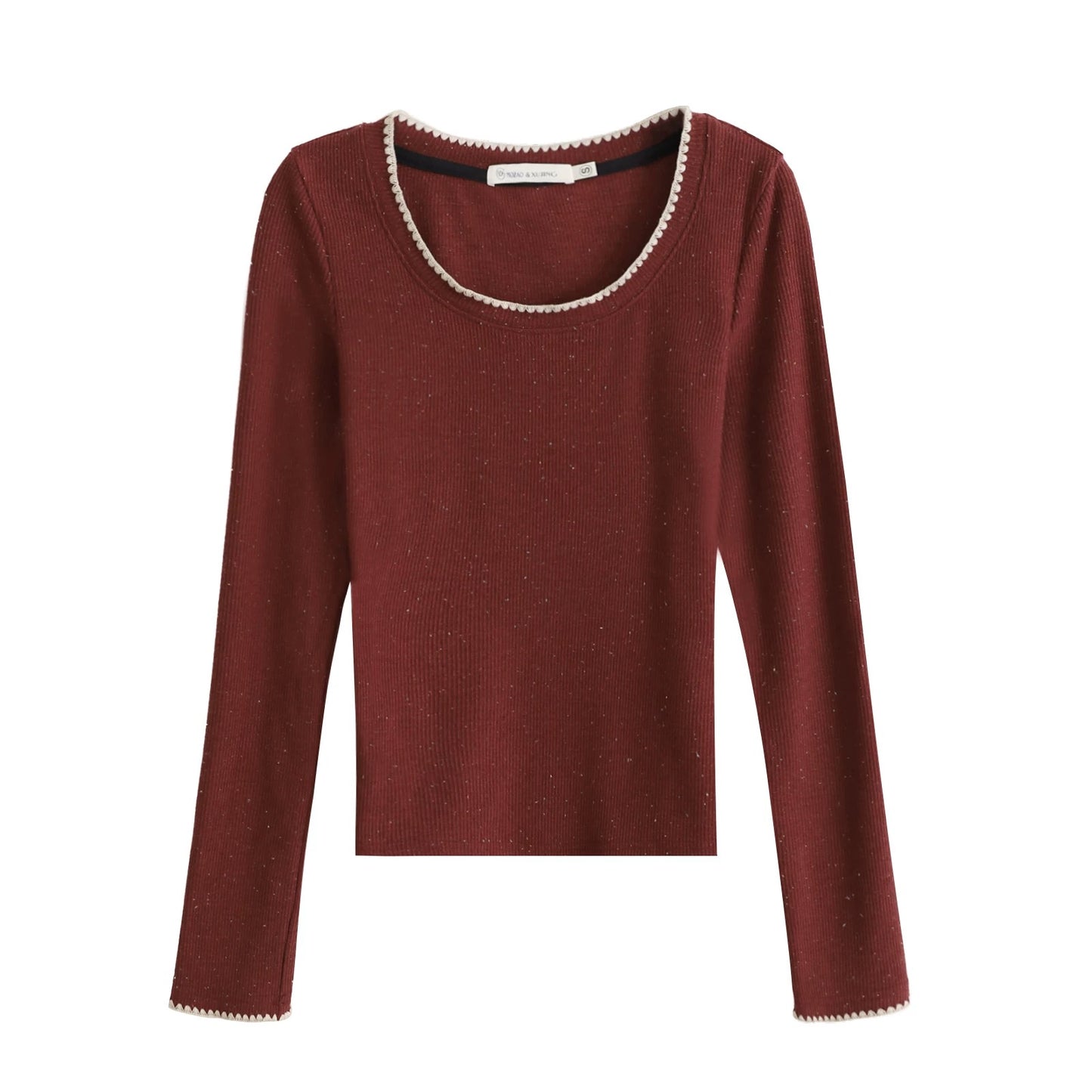 Narrative Apricot Square Neck Straight Shoulder Short Long Sleeve Knit Top Women's Autumn and Winter New Slim Fit Inner Layer Base Shirt