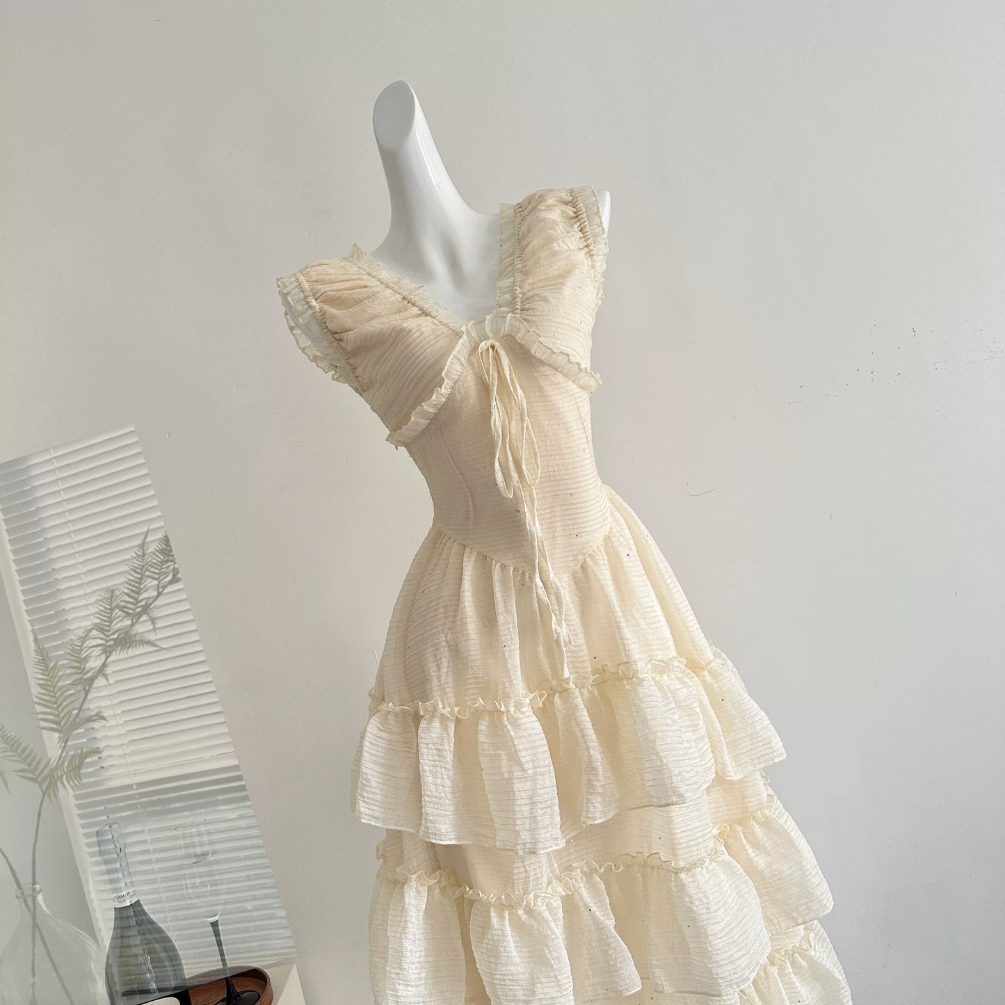 Youni homemade Scarlett skirt heavy V-neck suspender dress female waist slim long skirt