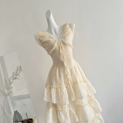 Youni homemade Scarlett skirt heavy V-neck suspender dress female waist slim long skirt