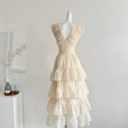 Youni homemade Scarlett skirt heavy V-neck suspender dress female waist slim long skirt
