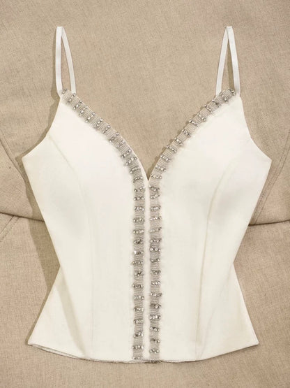 French pure desire style heavy diamond camisole vest for women slim short style outer wear sexy beautiful back hot girl v-neck top