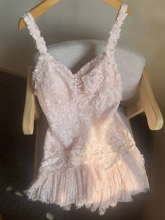 The awesome thing exploded! European lace embroidered suspender dress slim fit backless jumpsuit for women