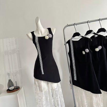 Youni homemade black apricot lace spring and summer high-grade French sexy fishtail suspender dress for women