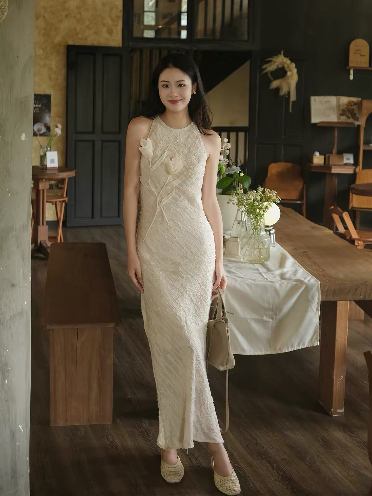 LAZYZ Women's Summer 2026 New Arrival: Sophisticated Tencel Sleeveless Dress – French Vintage Style with Intricate Detailing