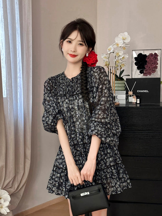 SE A Roast Goose [Annie's Poetry] 2024 Spring New Women's Floral Long-Sleeved Dress Looks Thin and Reduces Age