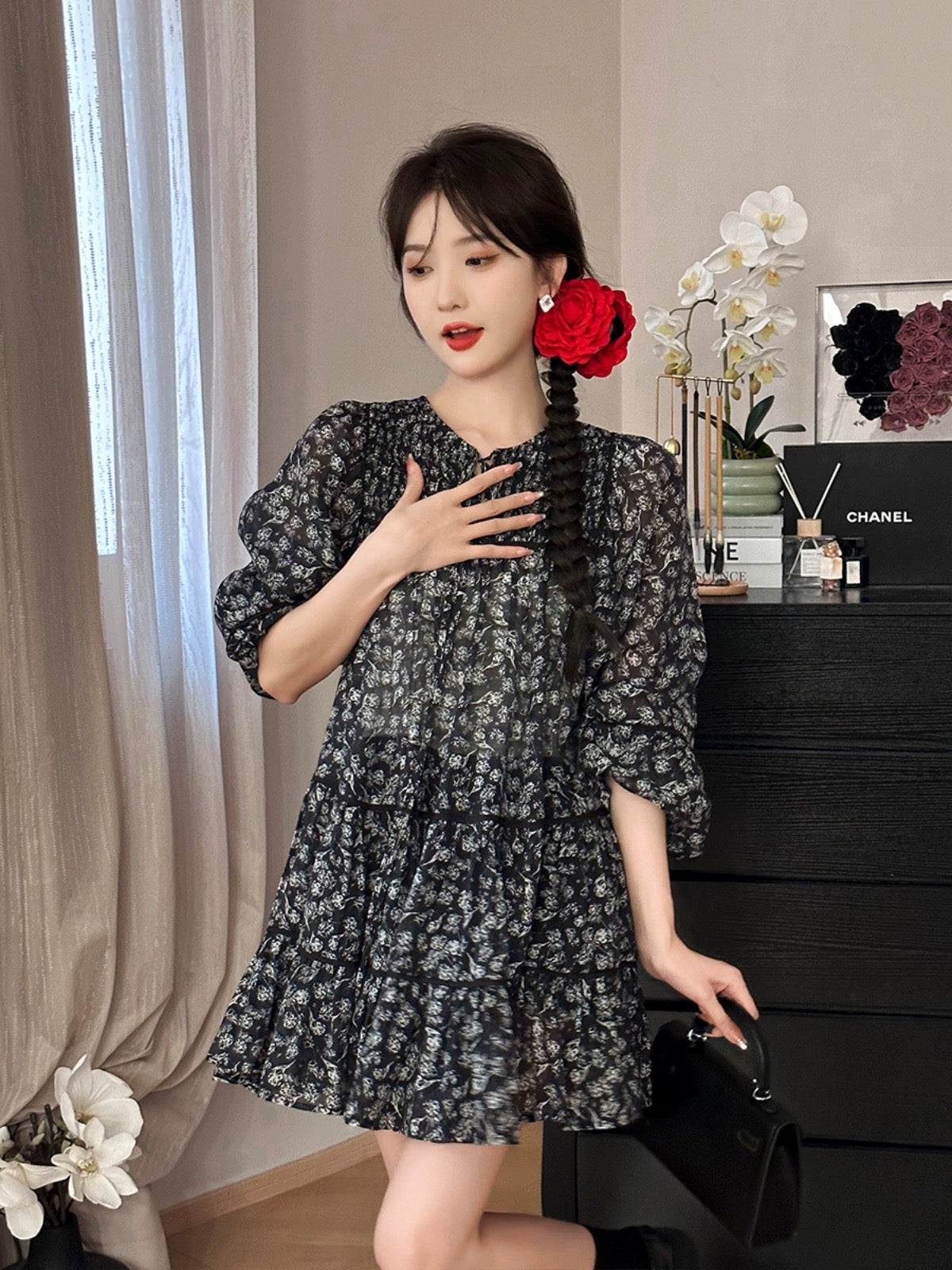SE A Roast Goose [Annie's Poetry] 2024 Spring New Women's Floral Long-Sleeved Dress Looks Thin and Reduces Age