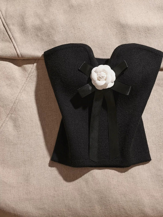 Sweet and spicy knitted U-neck tube top vest for women to wear inside and outside, one-shoulder pure hot girl style suspender top
