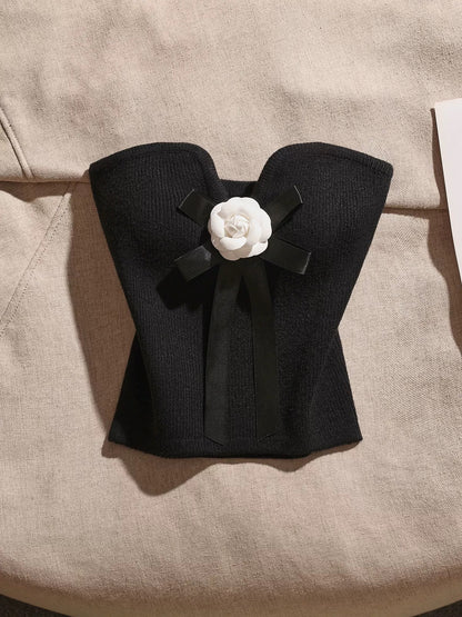 Sweet and spicy knitted U-neck tube top vest for women to wear inside and outside, one-shoulder pure hot girl style suspender top