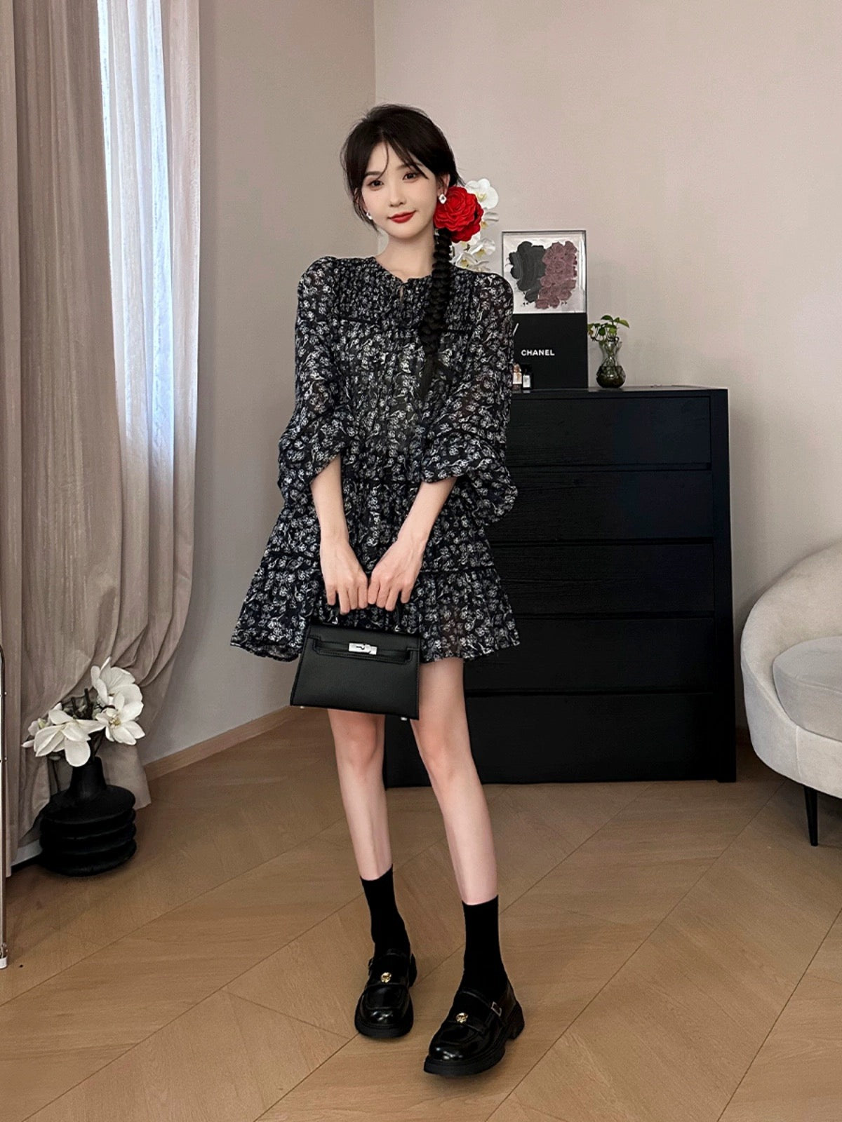 SE A Roast Goose [Annie's Poetry] 2024 Spring New Women's Floral Long-Sleeved Dress Looks Thin and Reduces Age