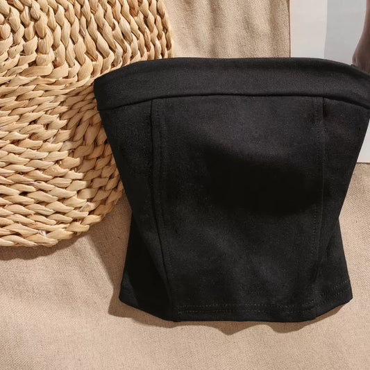 Black chic one-line camisole for women, sexy hot girl, niche design, tube top for outer wear
