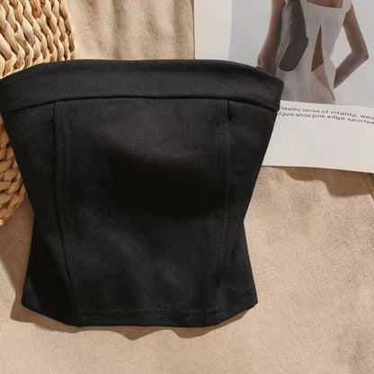 Black chic one-line camisole for women, sexy hot girl, niche design, tube top for outer wear