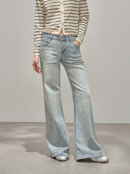 "Narrative Realm" Blue Washed High-Waisted Flared Jeans for Women, New Autumn Style, Fashionable Button-Down Straight Leg Pants