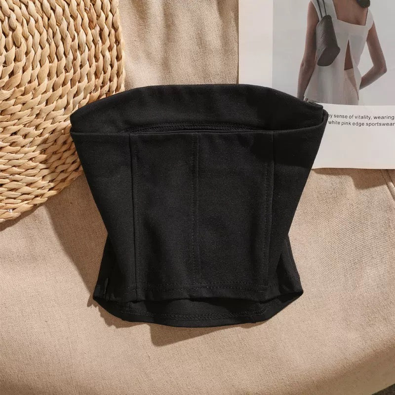 Black chic one-line camisole for women, sexy hot girl, niche design, tube top for outer wear