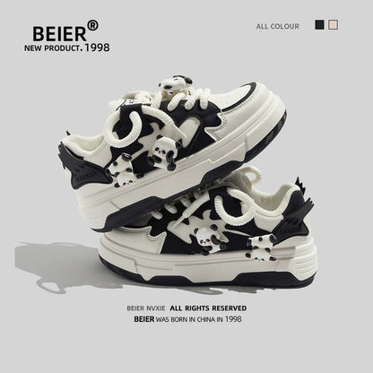 BEIER modified panda white shoes 2024 spring new casual all-match national fashion women's shoes thick-soled ins trendy sneakers