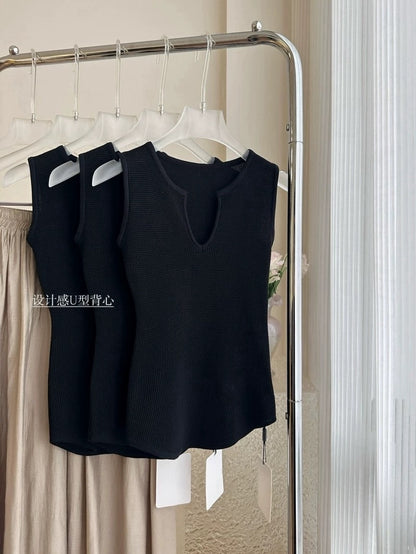 Summer temperament suit skirt women's v-neck irregular knitted vest sleeveless top skirt a-line long skirt two-piece suit