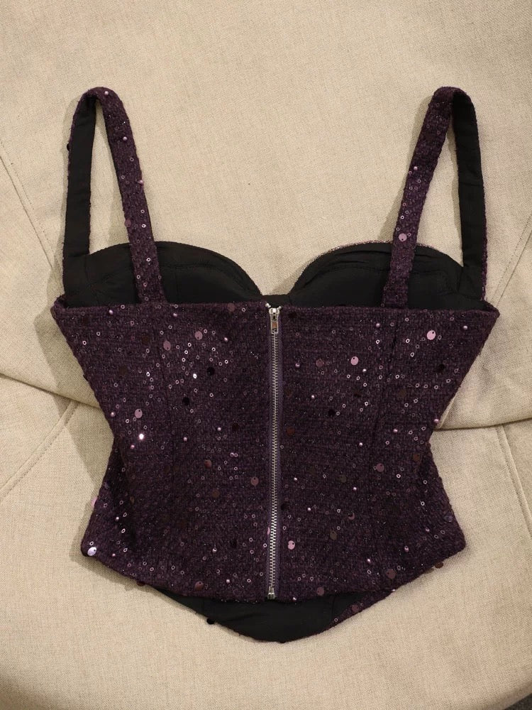 Light luxury celebrity heavy sequin hot girl camisole vest female inner wear high-end purple sexy tube top early spring