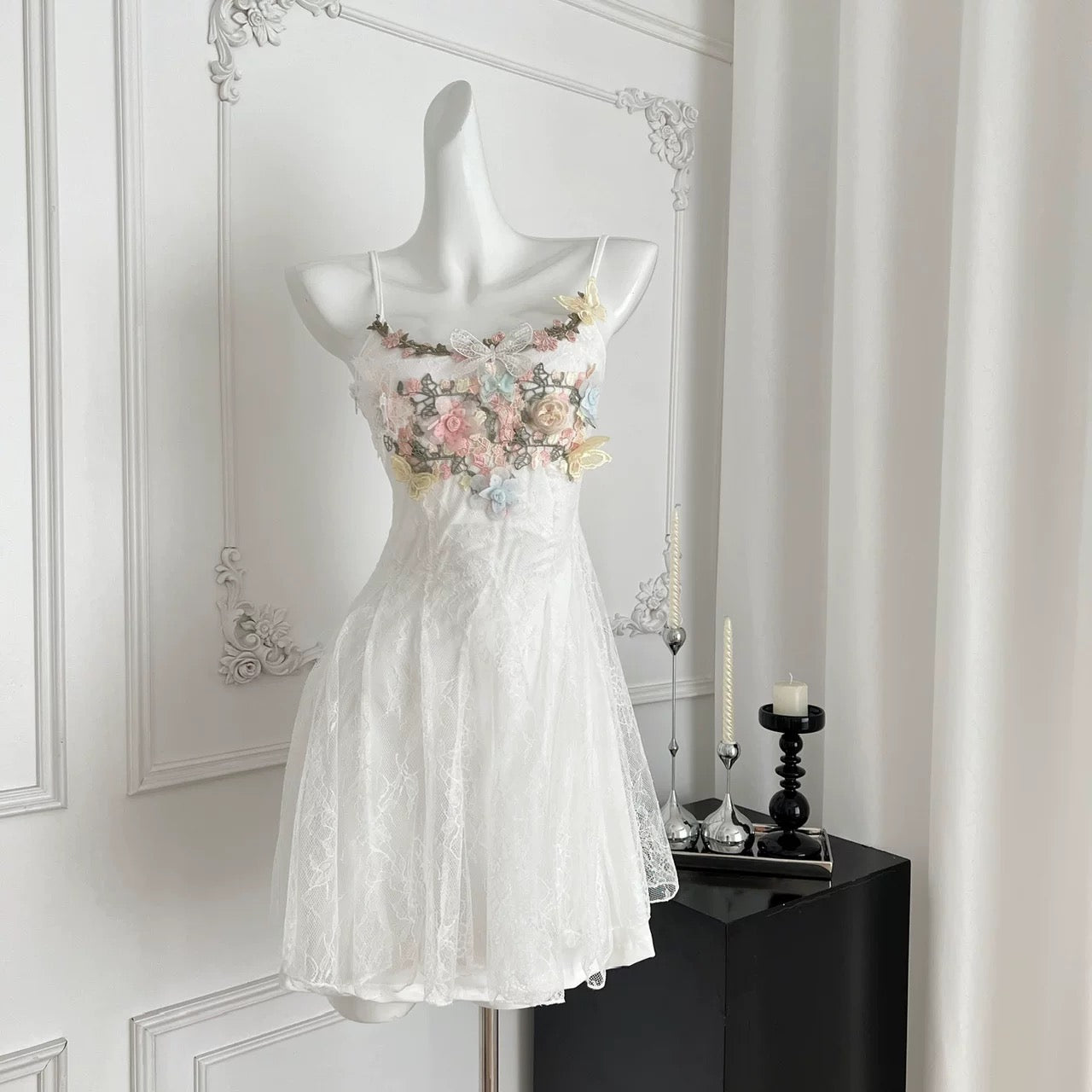 Youni homemade French seaside suspender dress female summer white spring beautiful lace fishtail skirt long skirt