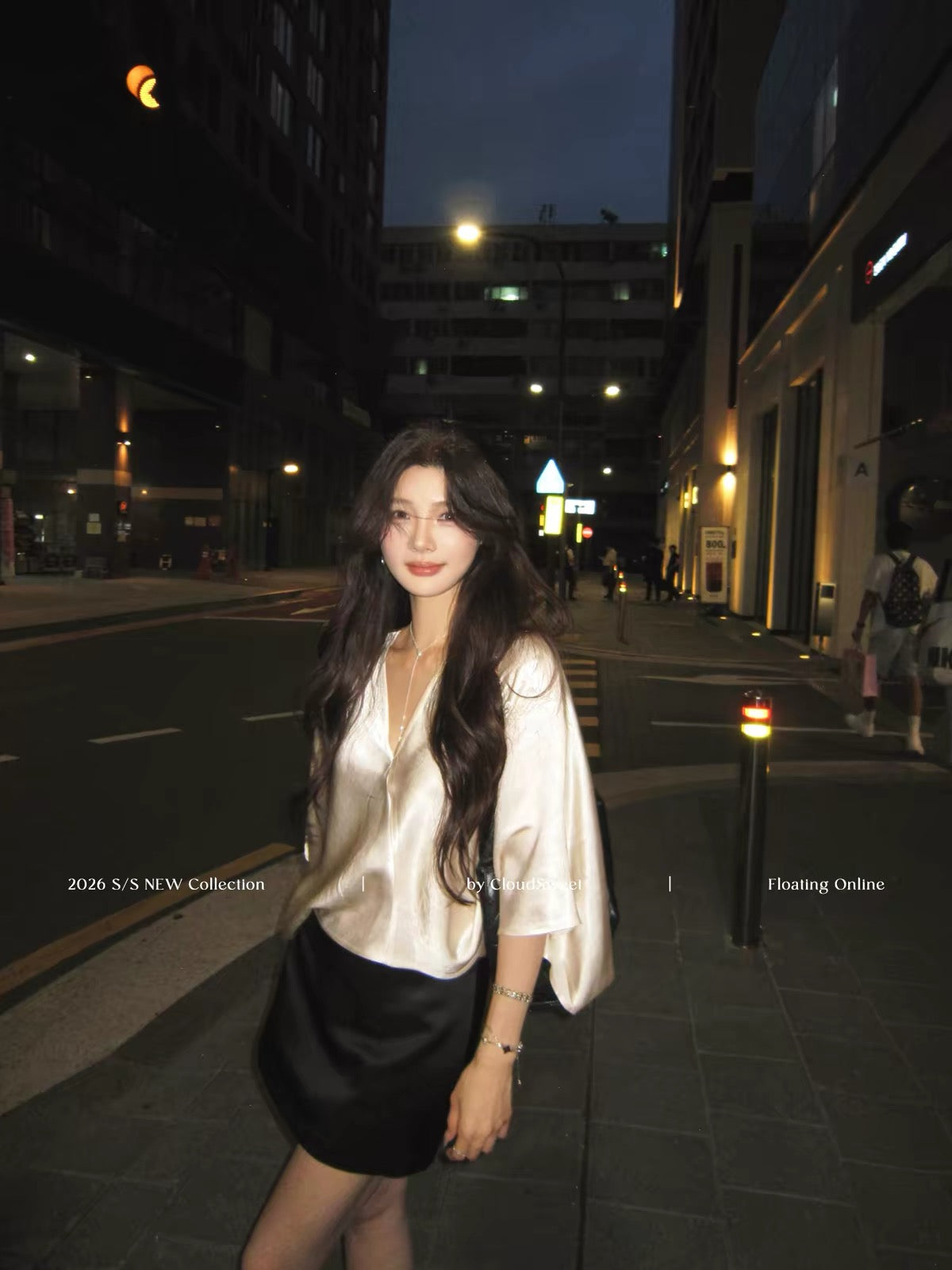 CloudSweet "Quiet Luxury" Shimmering Korean-Style V-Neck Acetate Satin Top – Loose-Fit Tee with an Elegant, Cool-Girl Vibe