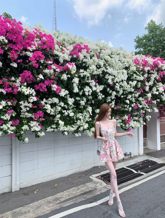 Kikimy [Wildflower Mystery] GA@DEN*A 3D Lace High-Precision Direct Injection Printed Waist-Slimming A-Line Dress