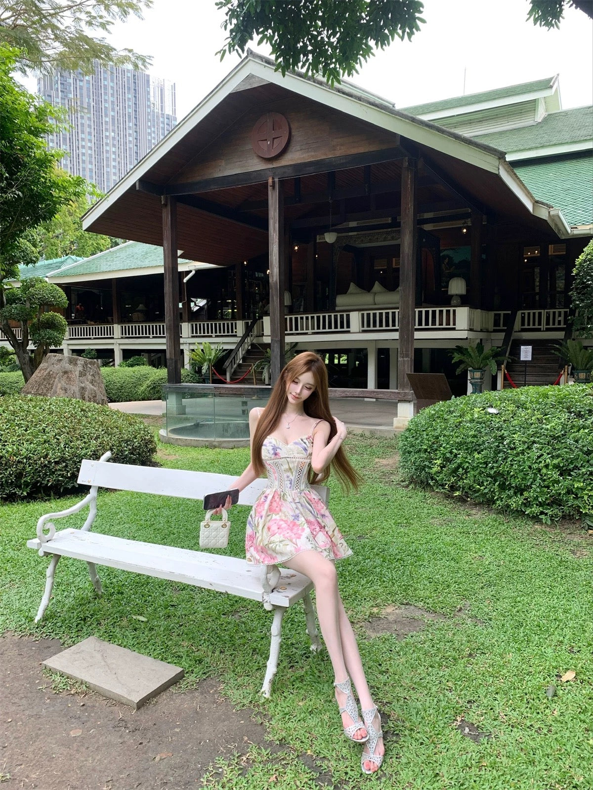 Kikimy [Wildflower Mystery] GA@DEN*A 3D Lace High-Precision Direct Injection Printed Waist-Slimming A-Line Dress