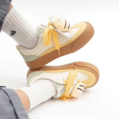 BEIER Dexun Shoes Women's 2024 Summer New Cartoon Bee Cute Women's Shoes Casual Thick Soled Retro Sneakers