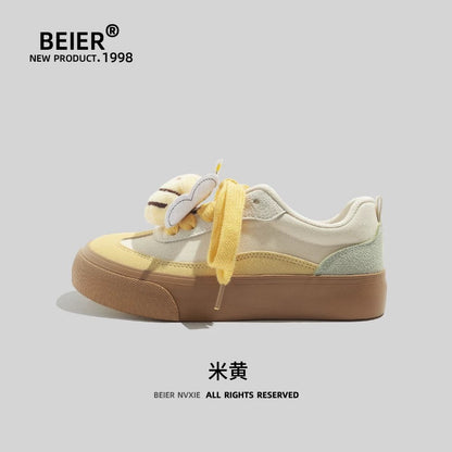 BEIER Dexun Shoes Women's 2024 Summer New Cartoon Bee Cute Women's Shoes Casual Thick Soled Retro Sneakers