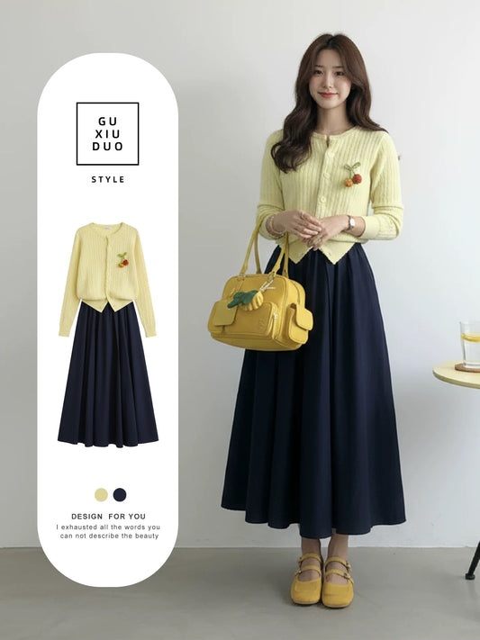2026 Super Hot, Stylish, Unique, and Beautiful Korean Style Minimalist OOTD Outfit for Autumn and Winter - Two-Piece Set for Women