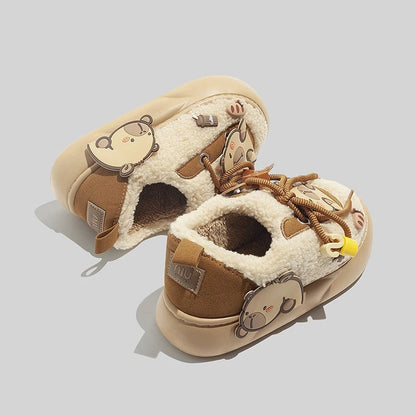 BEIER lamb wool shoes plus velvet warm cotton slippers for women 2024 winter niche original platform sole two cotton shoes