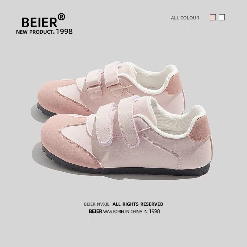 BEIER Velcro Puff Women's Shoes New White Shoes 2024 Summer Casual Sports Big Toe Retro Moral Training Shoes