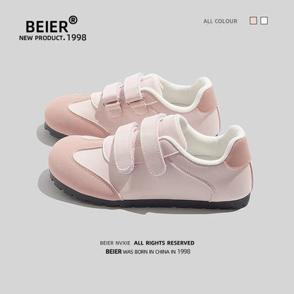 BEIER Velcro Puff Women's Shoes New White Shoes 2024 Summer Casual Sports Big Toe Retro Moral Training Shoes