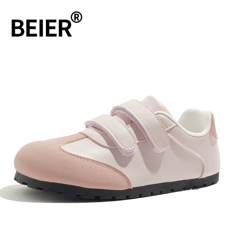 BEIER Velcro Puff Women's Shoes New White Shoes 2024 Summer Casual Sports Big Toe Retro Moral Training Shoes