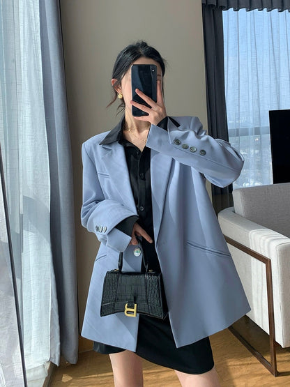 Guogejia black dress 2024 spring new style waist slimming goddess style commuting shirt dress