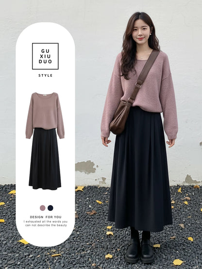 2026 Super Popular Korean Minimalist Style, Extremely Beautiful Autumn/Winter Outfit, Complete OOTD Outfit, Unique and Pretty Two-Piece Set for Women
