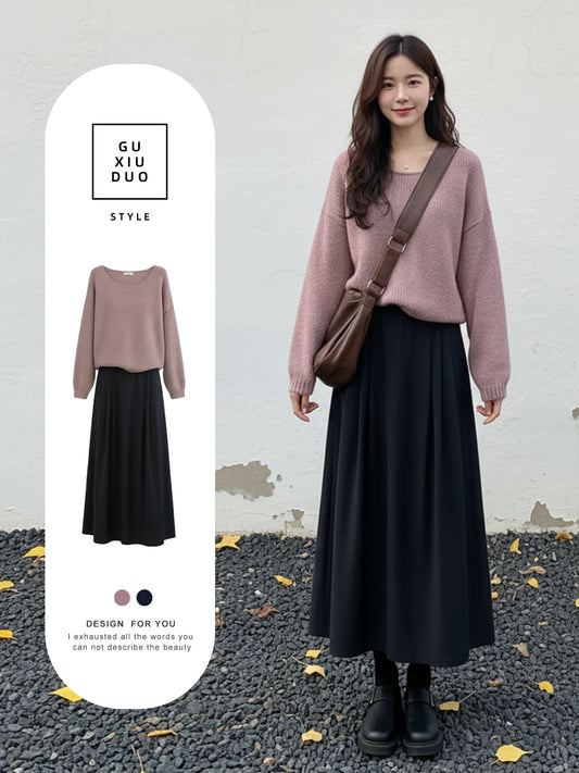 2026 Super Popular Korean Minimalist Style, Extremely Beautiful Autumn/Winter Outfit, Complete OOTD Outfit, Unique and Pretty Two-Piece Set for Women