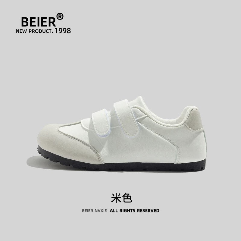 BEIER Velcro Puff Women's Shoes New White Shoes 2024 Summer Casual Sports Big Toe Retro Moral Training Shoes