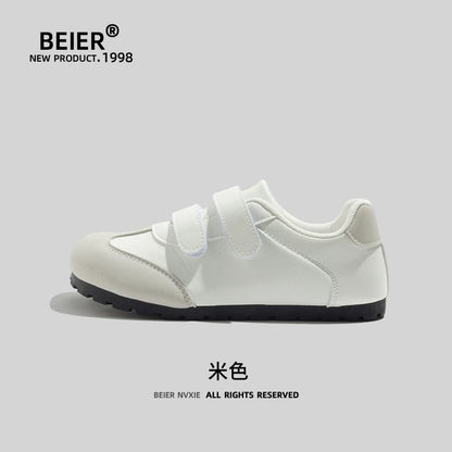 BEIER Velcro Puff Women's Shoes New White Shoes 2024 Summer Casual Sports Big Toe Retro Moral Training Shoes