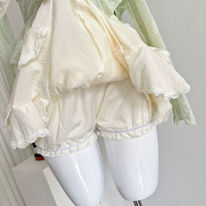 Youni homemade Qingwu Nishang summer sweet slim long-sleeved lace hollow blouse suspenders skirt
