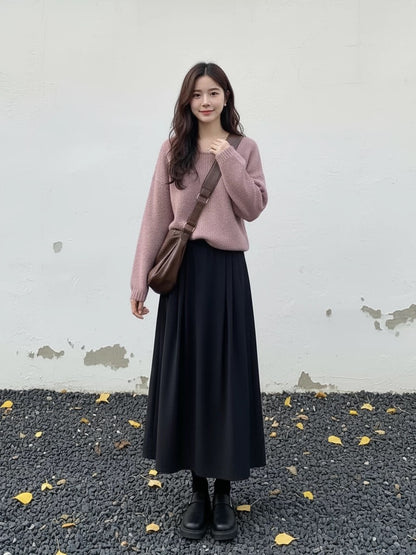 2026 Super Popular Korean Minimalist Style, Extremely Beautiful Autumn/Winter Outfit, Complete OOTD Outfit, Unique and Pretty Two-Piece Set for Women