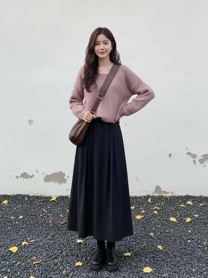 2026 Super Popular Korean Minimalist Style, Extremely Beautiful Autumn/Winter Outfit, Complete OOTD Outfit, Unique and Pretty Two-Piece Set for Women