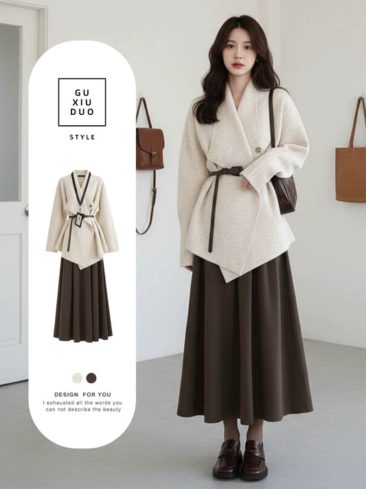 2026 Super Hot, Stylish, Unique, and Beautiful Korean Style Minimalist OOTD Outfit for Autumn and Winter - Two-Piece Set for Women