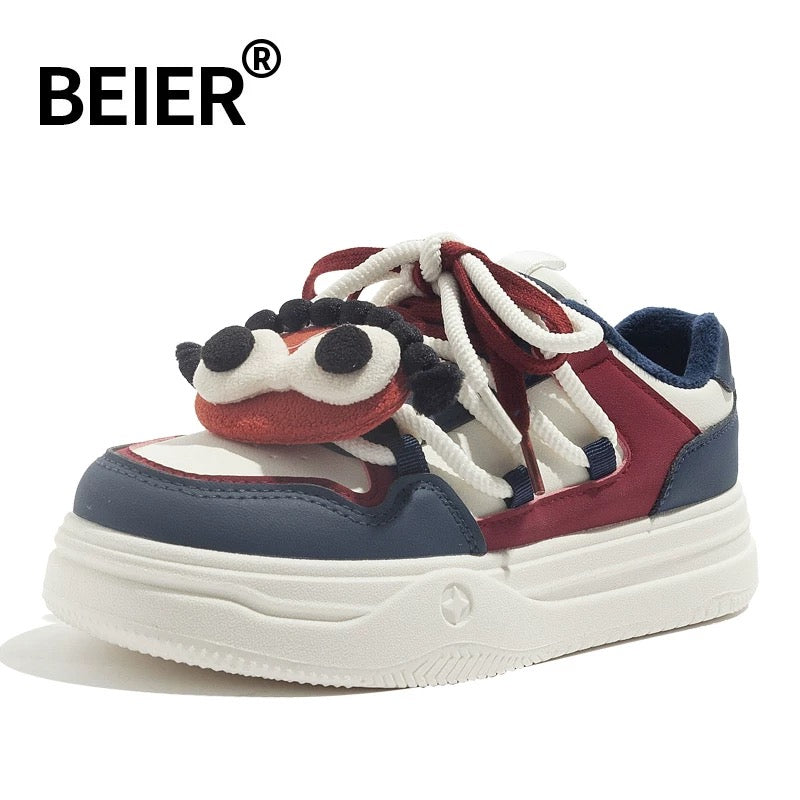 BEIER winter plus velvet two-cotton shoes original color matching street shooting American sneakers women's 2024 new thick-soled bread shoes