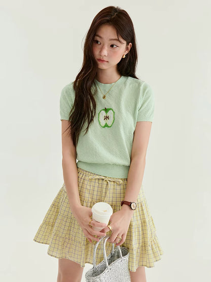 [Beidao AMUU Original] Women's Summer Knit Top: Fresh-style Short-sleeve Shirt Featuring Textured Bouclé Yarn Embroidery