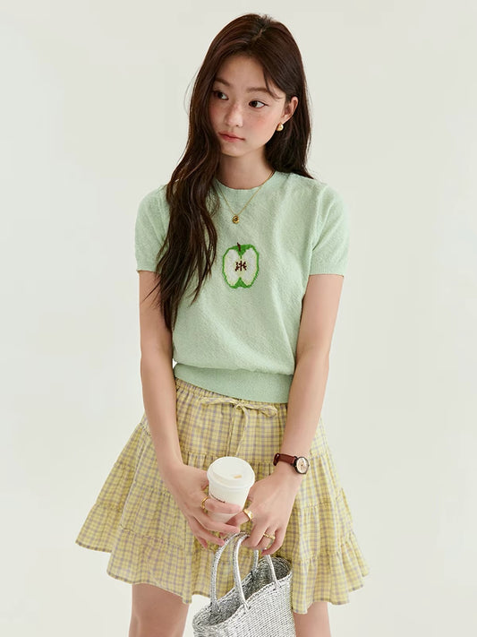 [Beidao AMUU Original] Women's Summer Knit Top: Fresh-style Short-sleeve Shirt Featuring Textured Bouclé Yarn Embroidery