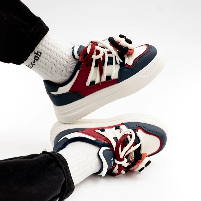 BEIER winter plus velvet two-cotton shoes original color matching street shooting American sneakers women's 2024 new thick-soled bread shoes