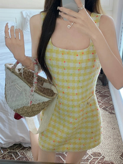 Baishui Girl [Rich Girl~] Square Neck Tank Top Women's New Contrast Color Slim Fit Small Fragrant Style Dress