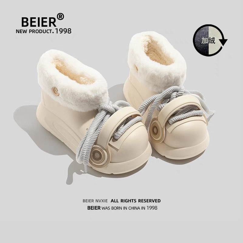 BEIER thick-soled snow boots for women in winter, non-slip, waterproof and warm design, furry cotton slippers