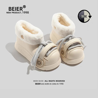 BEIER thick-soled snow boots for women in winter, non-slip, waterproof and warm design, furry cotton slippers