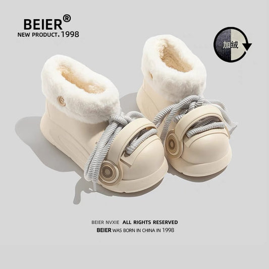 BEIER thick-soled snow boots for women in winter, non-slip, waterproof and warm design, furry cotton slippers