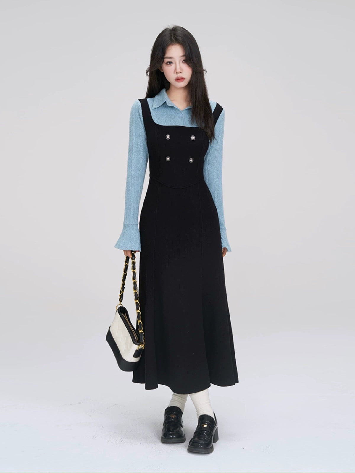 A small wildberry fake two-piece dress for women spring 2024 new high-end splicing slimming long skirt